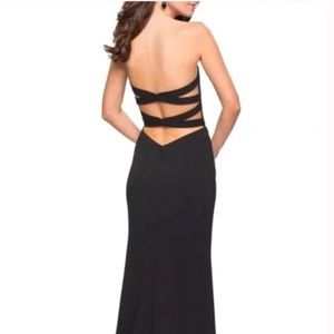 La Femme Strapless Double Cross Back Gown Black